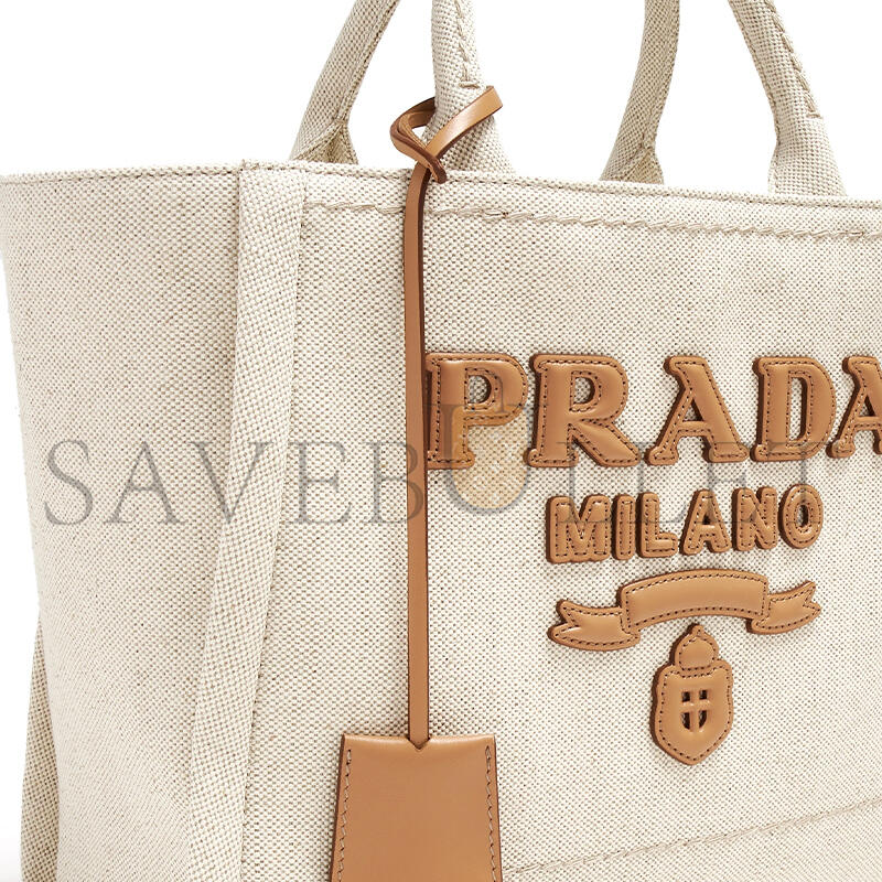 PRADA BRAND-TYPOGRAPHY LINEN-BLEND TOTE BAG 1BG474 (31*24*13cm) 